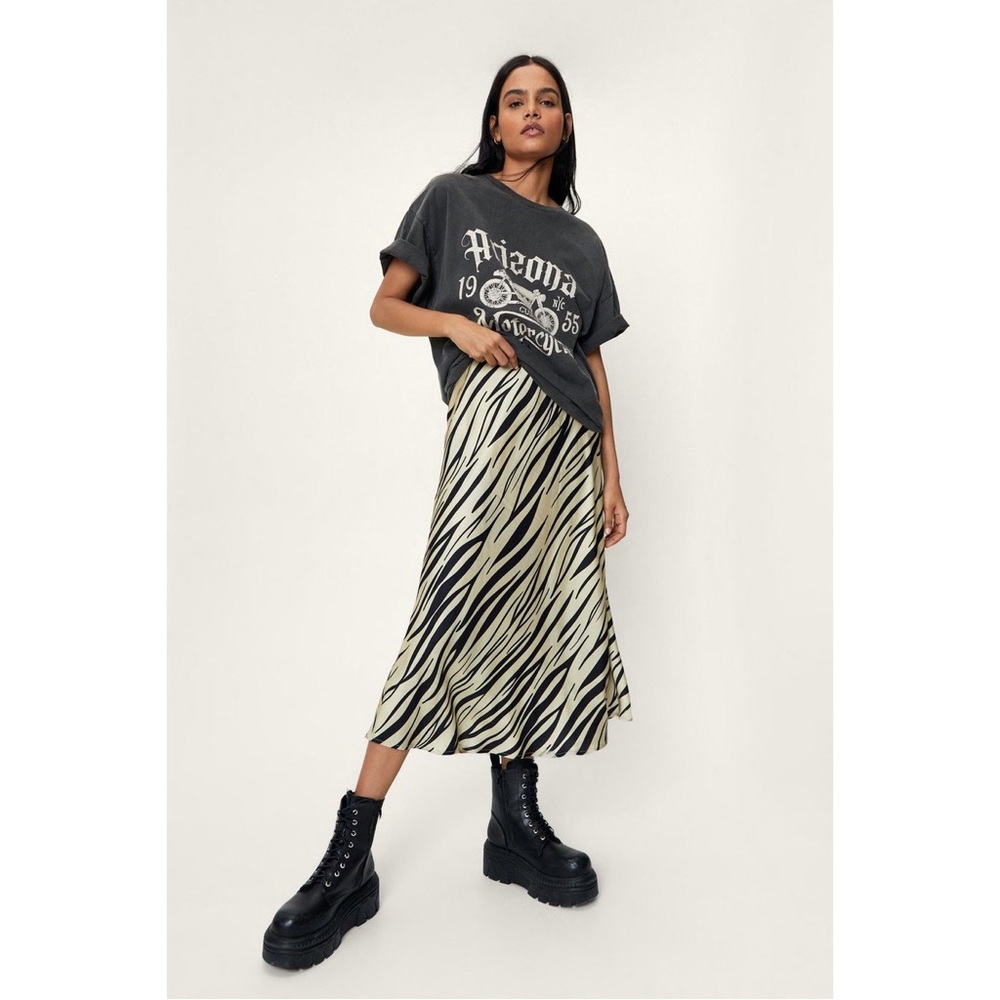Nasty Gal Zebra Satin Midi Skirt